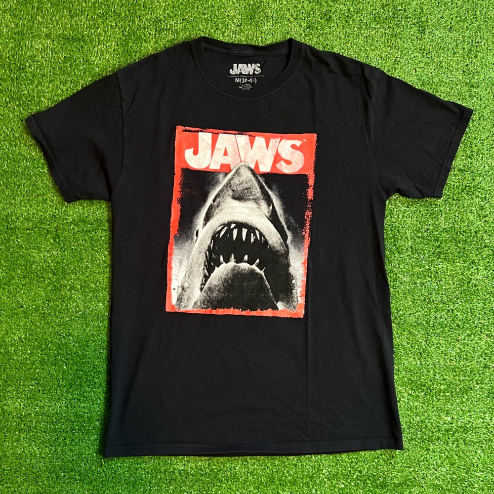 JAWS Movie Cult Classic Killer Shark Thriller Film Graphic Tee Medium Black
